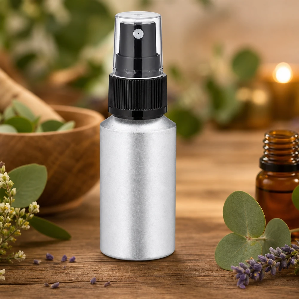 Bouteille en aluminium teinté 30 ml, avec vaporisateur à pompe noir Flacon en aluminium résistant à la corrosion de 30 ml avec pompe de vaporisation pour les sprays bien-être faits maison