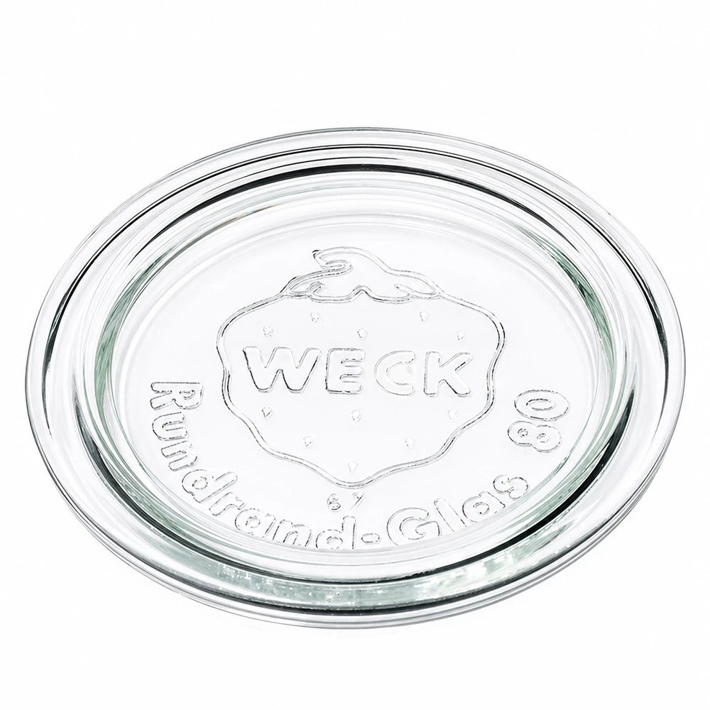 Couvercle en verre WECK RR80 WECK Couvercle en verre RR80 transparent avec logo gravé pour bocaux et bocaux de conservation