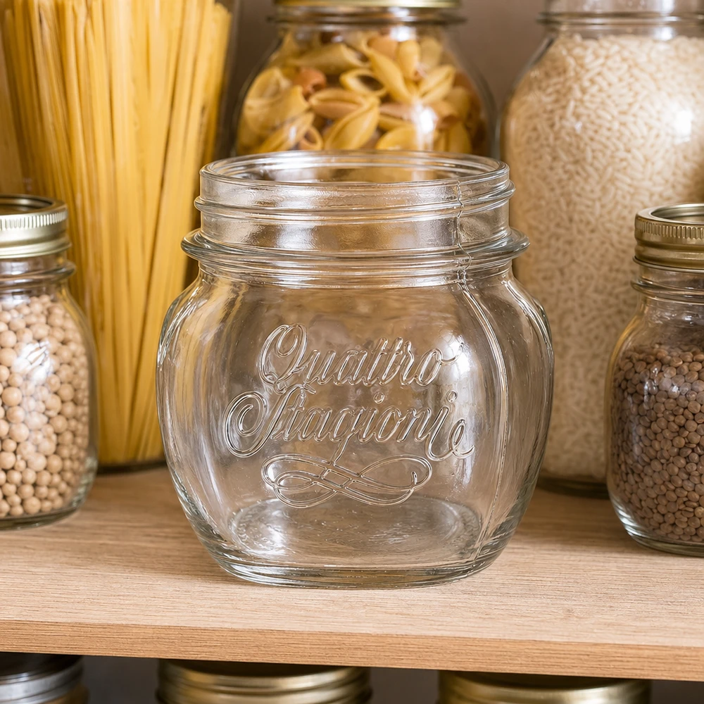 300ml Quattro Stagioni Bocal en verre transparent avec couvercle à visser pour la conservation et le stockage des aliments.