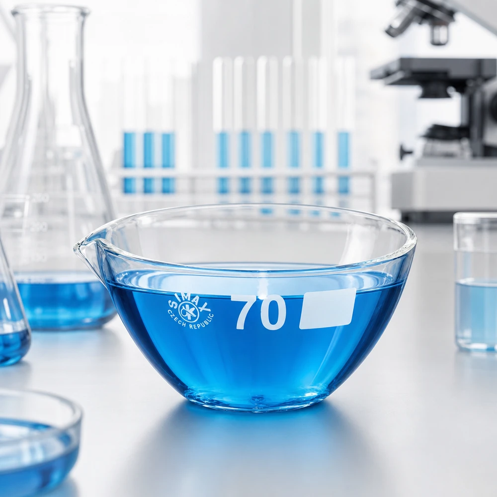 Bol en verre précis de 60 ml avec bec verseur en borosilicate pour les analyses quantitatives et la préparation d'échantillons