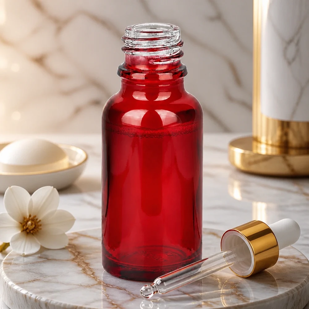Elégant flacon de pharmacie rouge de 20 ml RedLine UT18/20 UNiTWIST pour sérums et teintures de qualité supérieure