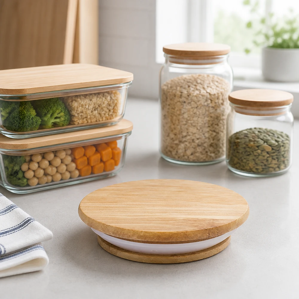 Conservation de cuisine durable WECK bocaux avec couvercle en bois version A RR100 pour les provisions de riz lentilles organisées