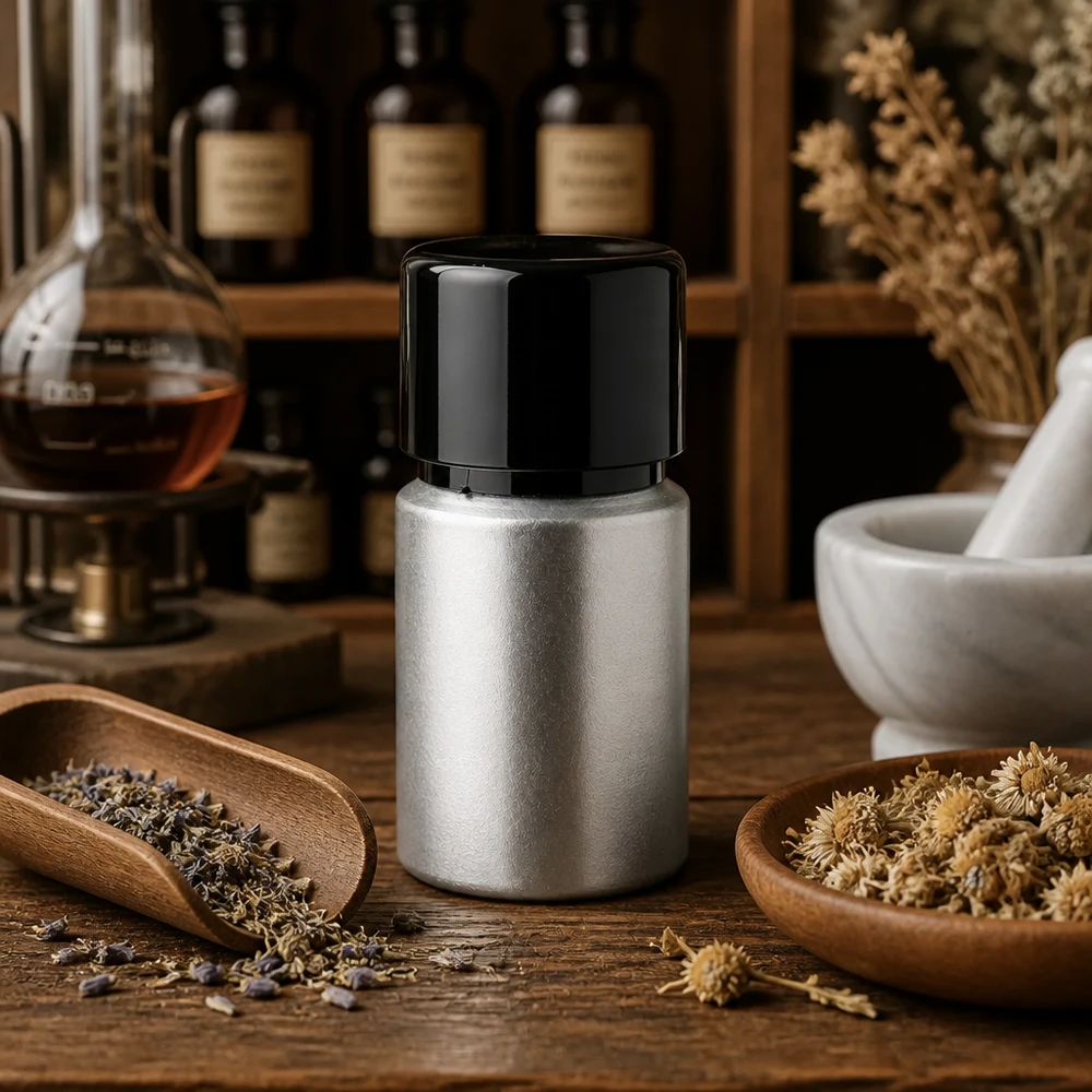 Bouteille en aluminium teinté 10 ml, avec bouchon à vis noir et joint conique Flacon en aluminium de 10 ml résistant à la corrosion - la surface décapée protège le contenu de la lumière et de l'oxydation