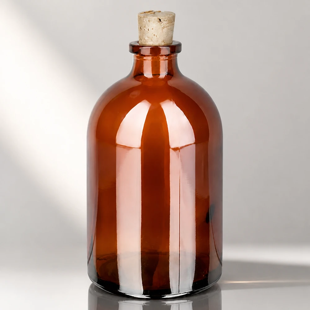 Klassische Medizinflasche 100ml in Braunglas mit zylindrischem Korpus und Naturkorken 11/14mm