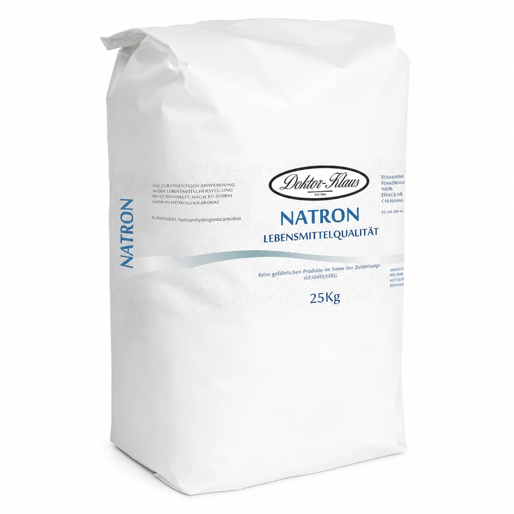 Bicarbonate de soude Doktor Klaus, sac de 25 kg vendu en gros, apte à l’utilisation alimentaire Natron Pulver 25kg in stabilem weißem Papiersack mit Tragegriff von Doktor Klaus