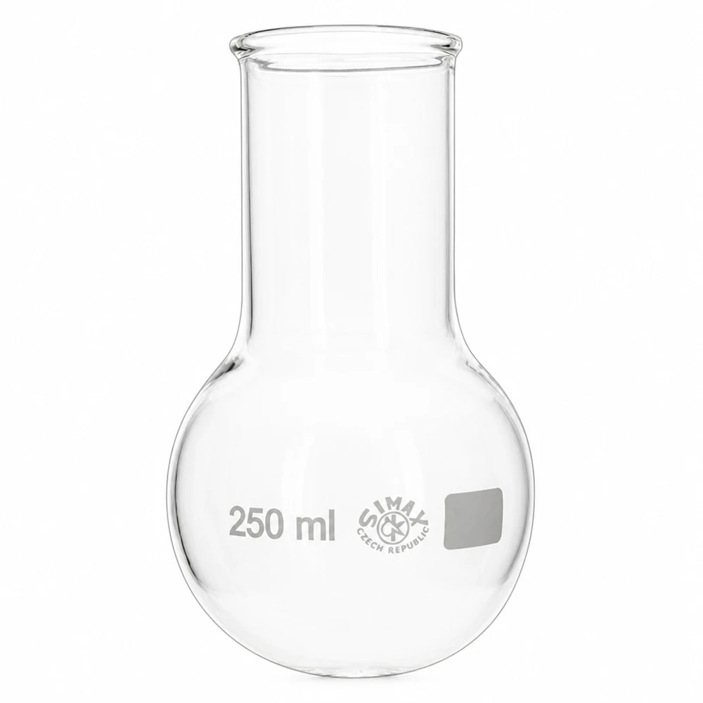 Ballon à fond plat de 250ml à col large en borosilicate avec bord arrondi Ballon rond à col large d'une capacité de 250 millilitres idéal pour la distillation et les réactions