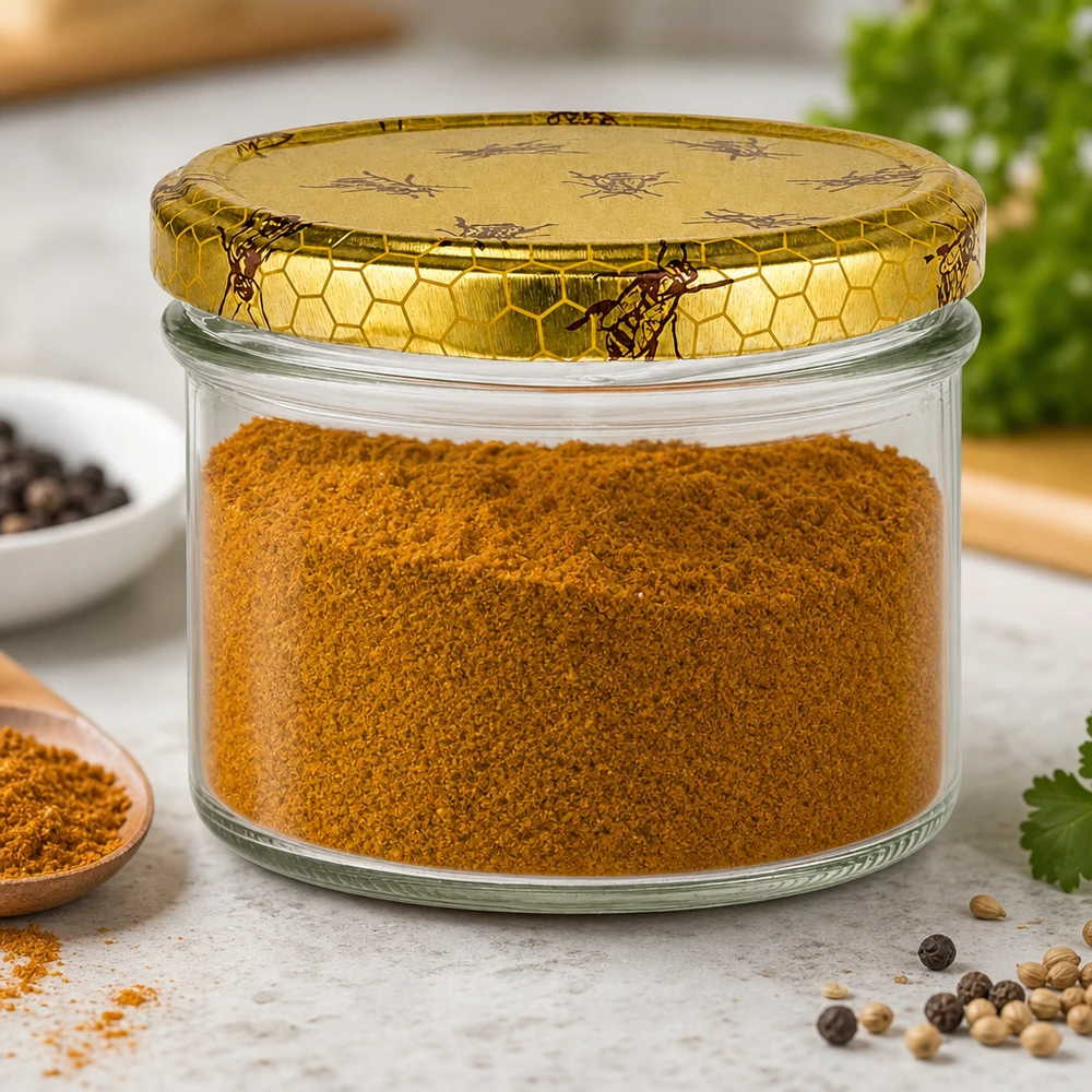 225ml verre renversé + couvercle BasicSeal nid d'abeille UN. Bocal 225 ml rempli d'épices en poudre BasicSeal Couvercle en nid d'abeille Bocal à épices Conservation en bocal de cuisine