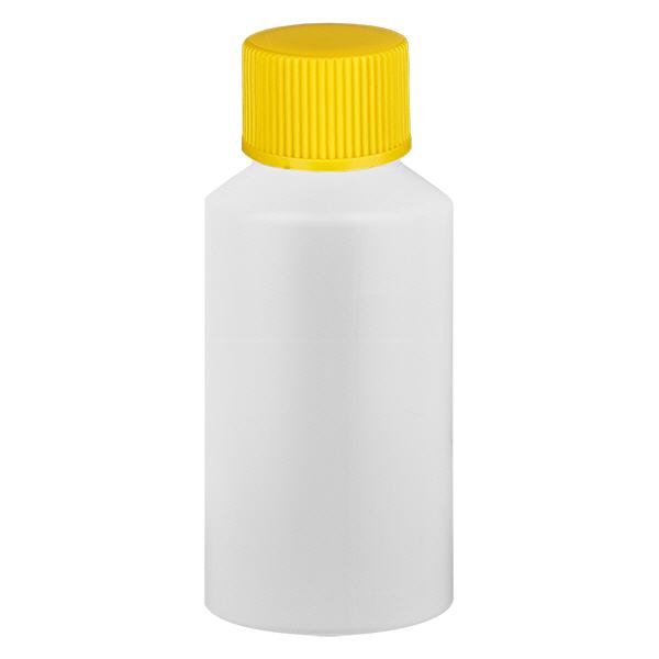 Flacon à pharmacie HDPE 50ml blanc avec bouchon vissable jaune Flacon à pharmacie HDPE 50ml blanc avec bouchon vissable jaune