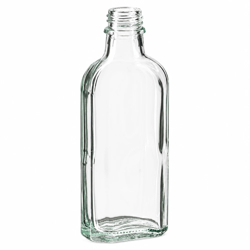 Flacon en verre transparent de 100 ml à fond plat, avec filetage DIN22, pour liquides