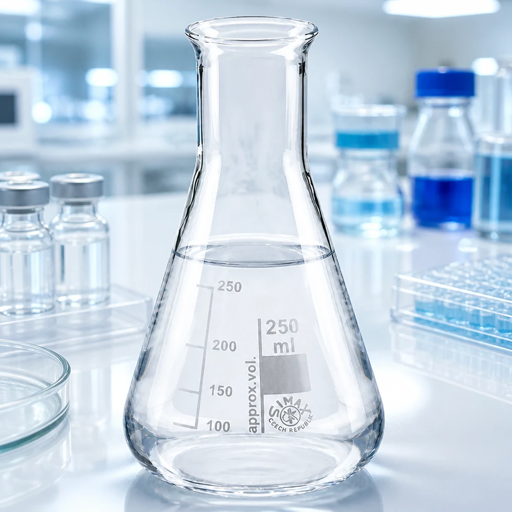 Erlenmeyer 250ml col large, verre borosilicate Erlenmeyer de laboratoire de chimie 250ml transparent avec des marques de mesure précises
