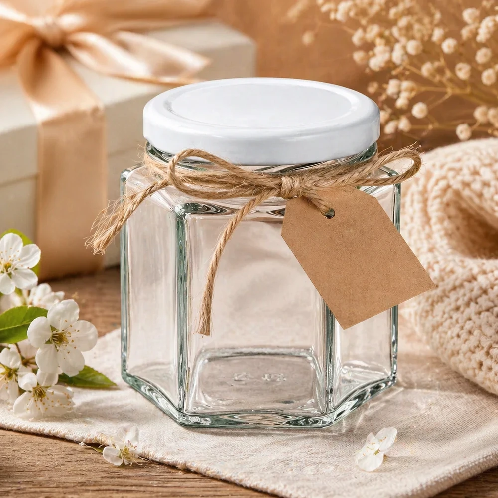 47ml Verre hexagonal avec couvercle BasicSeal blanc UNiTWIST