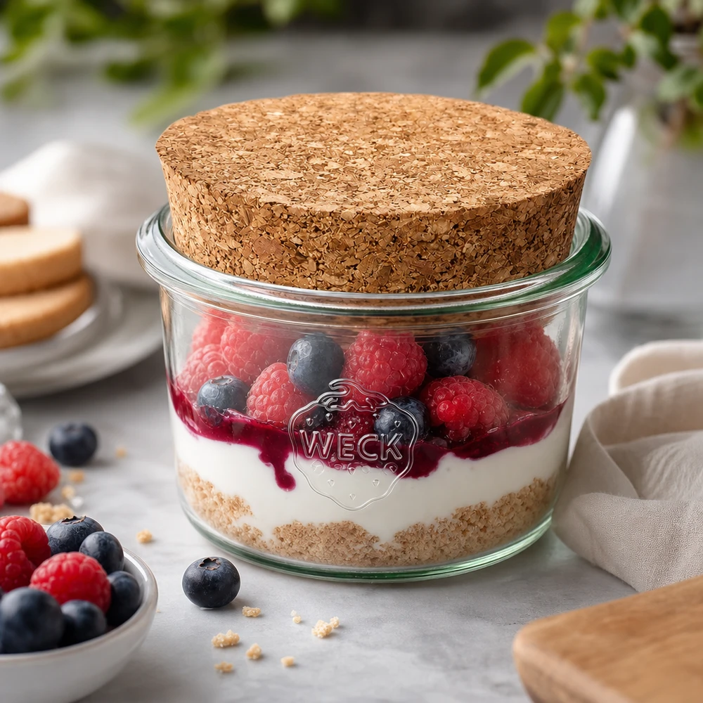 WECK Verre renversé 80ml RR60 avec bouchon comme verre à dessert pour le tiramisu aux baies dessert en couches parfaitement portionné