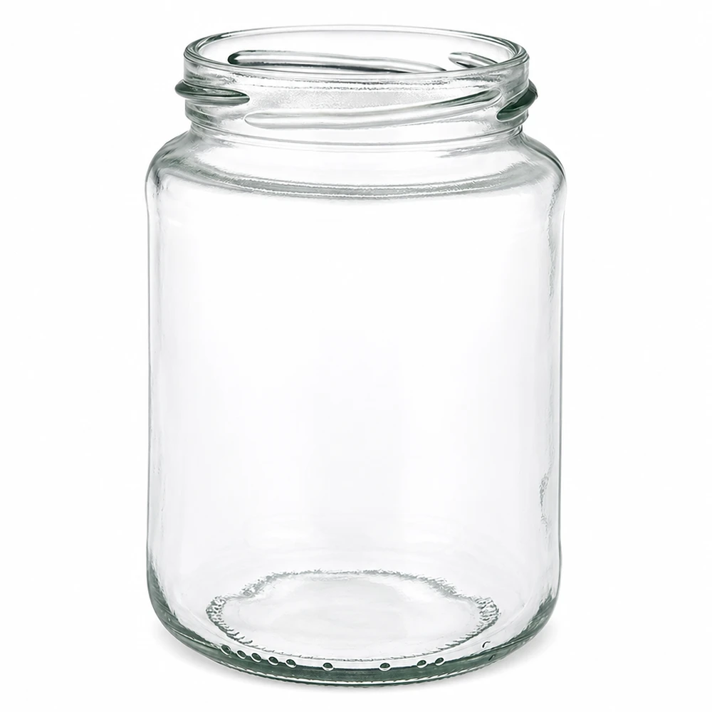 Verre rond vide UNiTWIST Runda382 382ml avec filetage TO66 transparent sur fond blanc