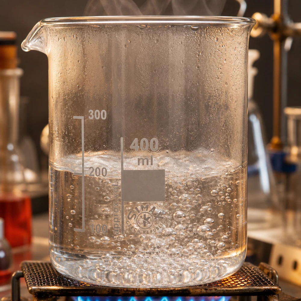 Bécher de 400 ml résistant à la chaleur sur bec Bunsen lors du chauffage de liquides en laboratoire