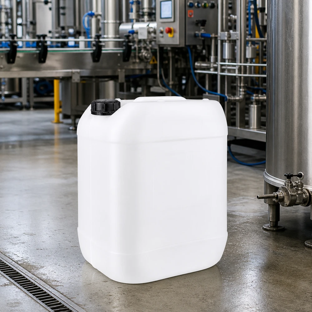 Bidon en plastique de 20 litres adapté au contact alimentaire, avec bouchon d'origine, destiné à l'industrie et au commerce
