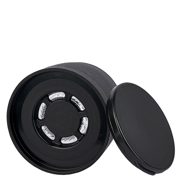 Couvercle du bocal à sel/épices avec Vario Moulin noir - Broyeur acrylique grossier à fin, 6 trous diffuseur ø8mm. Filetage de 41mm. Couvercle Press-on.
