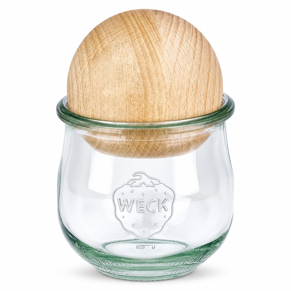 WECK Pot tulipe RR80 370ml avec couvercle boule en bois de hêtre, pot de conservation avec couvercle en bois de hêtre, conservation durable