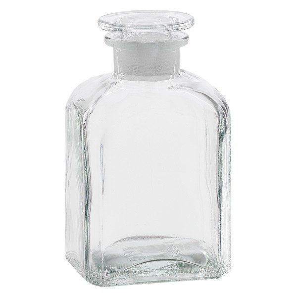 Flacon carré col large 500 ml + bouchon RIN, verre clair Flacon carré col large 500 ml + bouchon RIN, verre clair