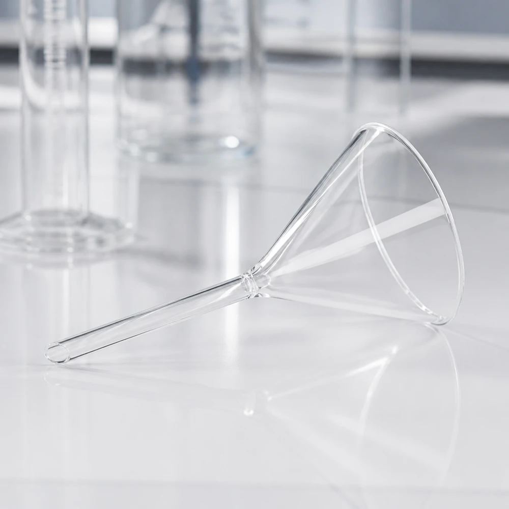 Entonnoir de laboratoire de précision 85mm en verre borosilicaté robuste avec un design compact à manche court