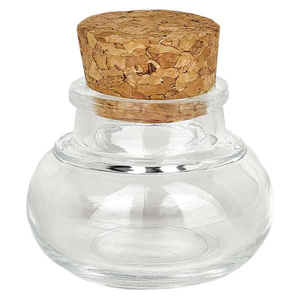 Belly transparent 40 ml, goulot 27 mm, avec bouchon liège 27,5/31,5 Belly transparent 40 ml, goulot 27 mm, avec bouchon liège 27,5/31,5