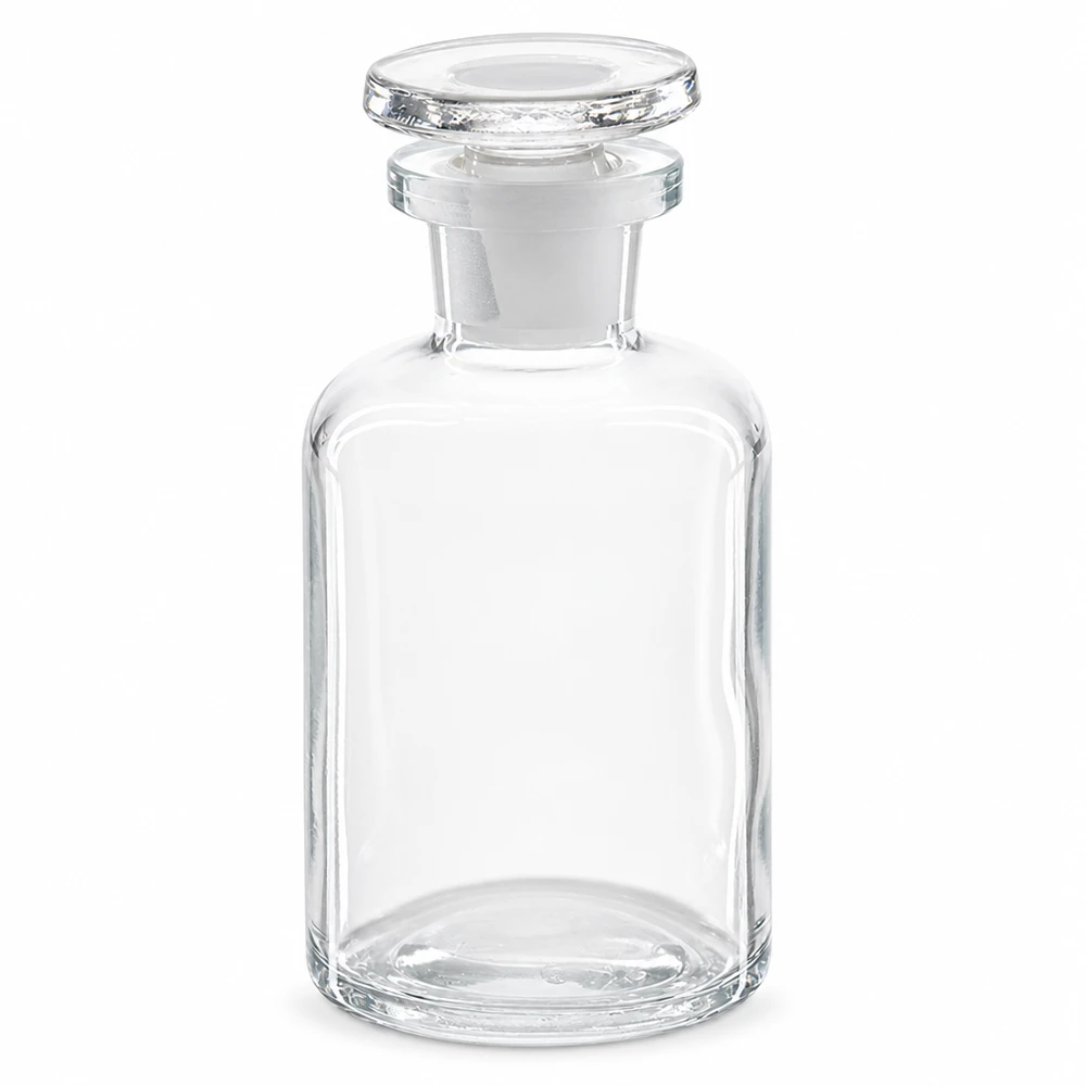 Flacon à épaulement arrondi, 50 ml, transparent, avec bouchon en verre, à col étroit, pour laboratoire et pharmacie