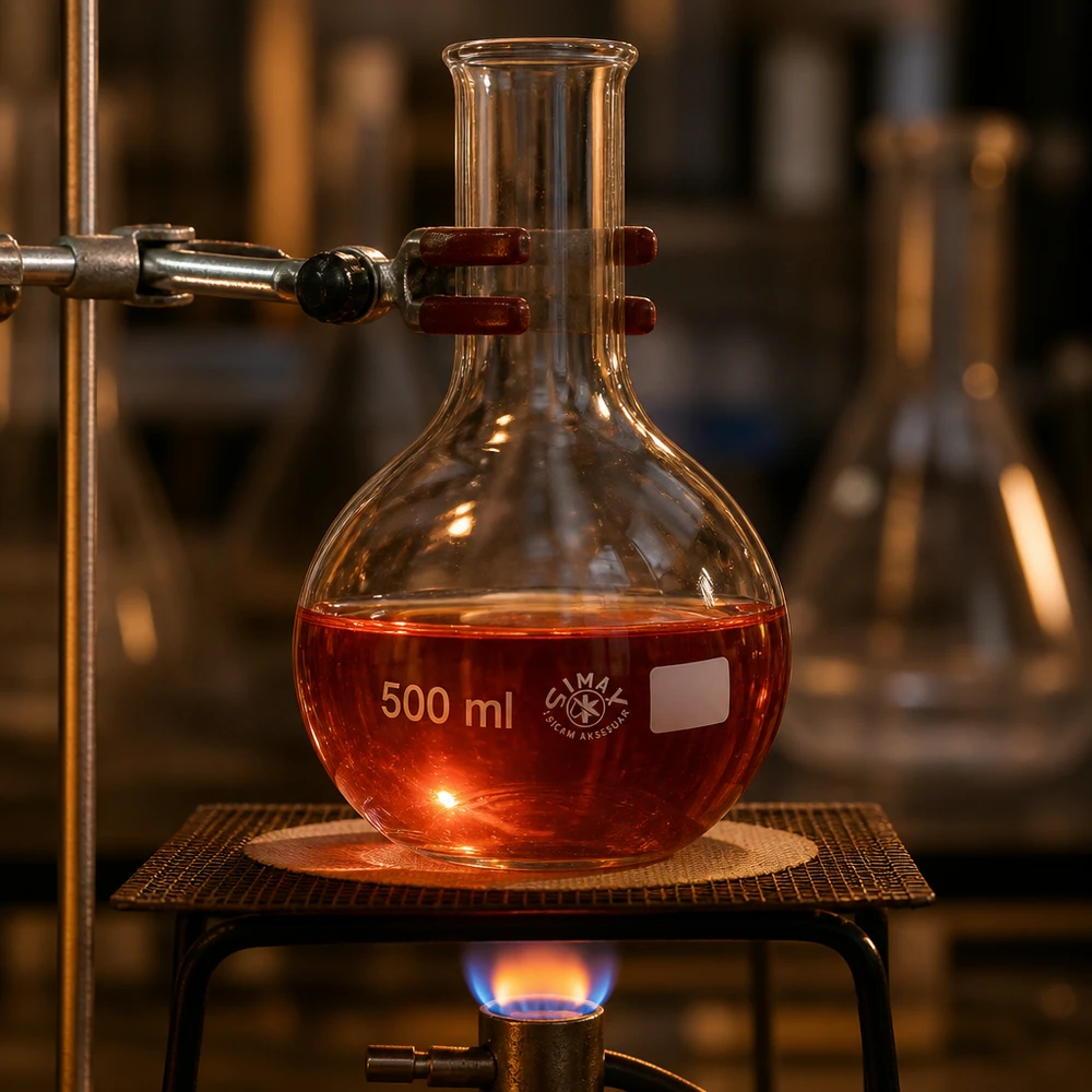 Ballon à fond plat 500 ml à col étroit, en verre borosilicate avec bord renforcé Flacon vertical 500ml en verre transparent rempli de solution cuivrée