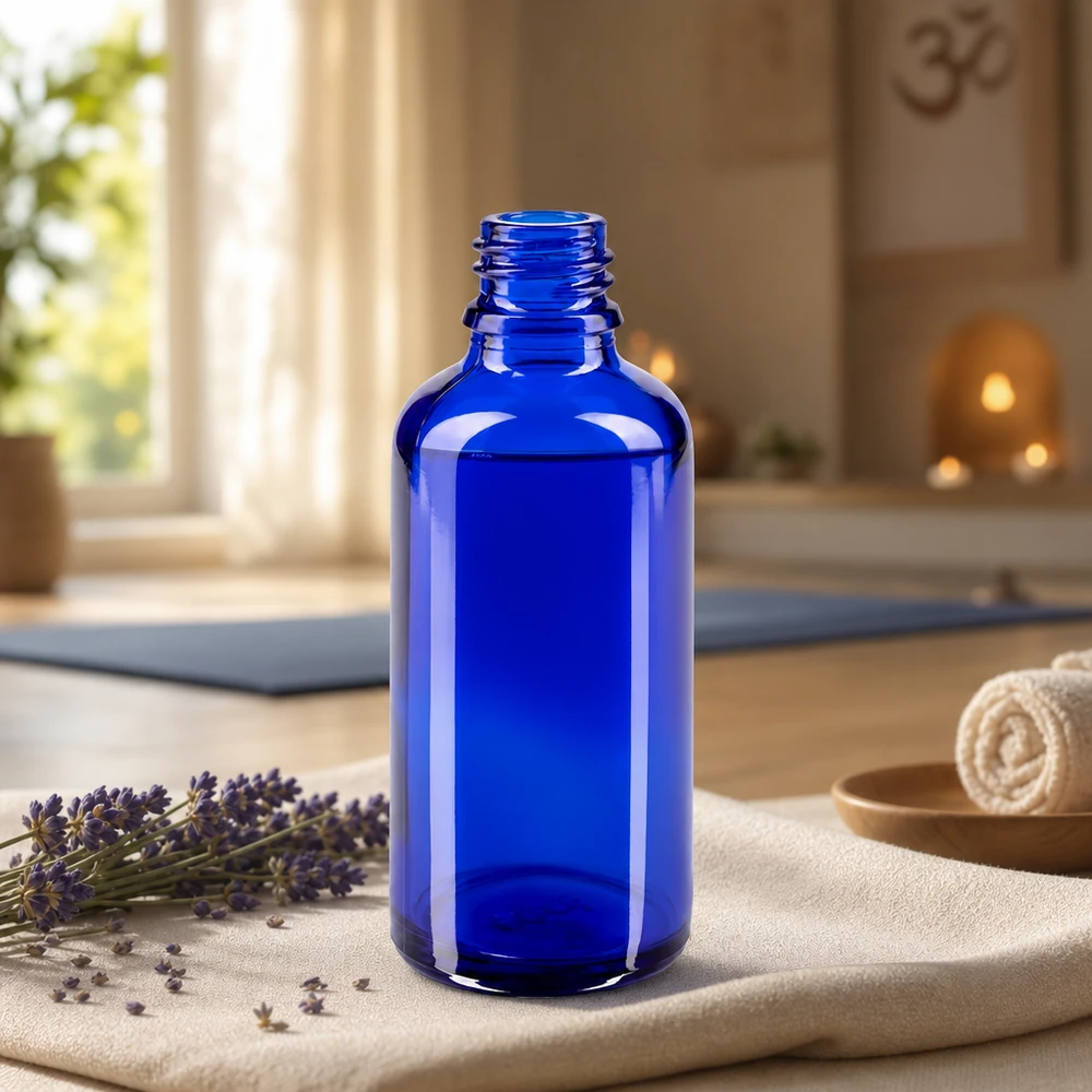 Flacon compte-gouttes pharmaceutique 50 ml DIN18 - verre bleu Bouteille de pharmacie polyvalente ApoGlas de 50 ml d'un bleu élégant pour le bricolage cosmétique et les herbes médicinales