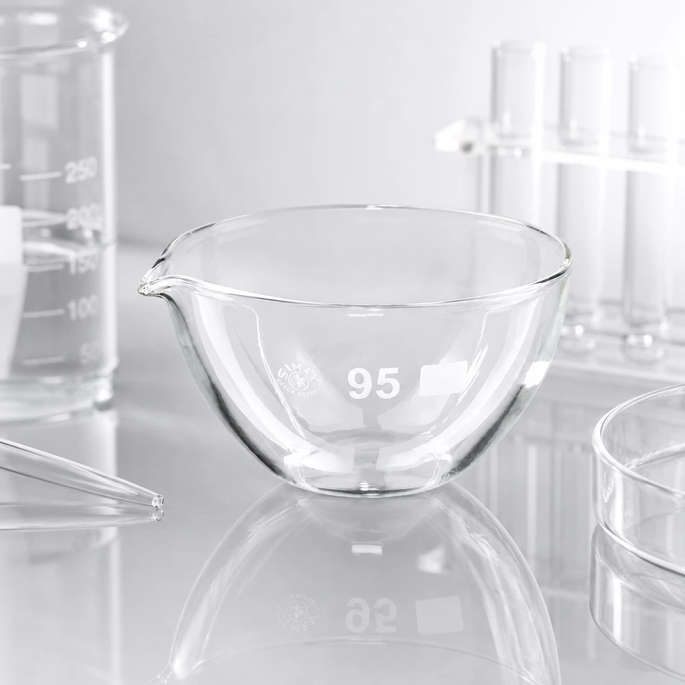 Capsule d’évaporation 170 ml en verre borosilicate, avec bec verseur Bol de laboratoire de précision de 95 mm de diamètre en borosilicate avec fonction verseur