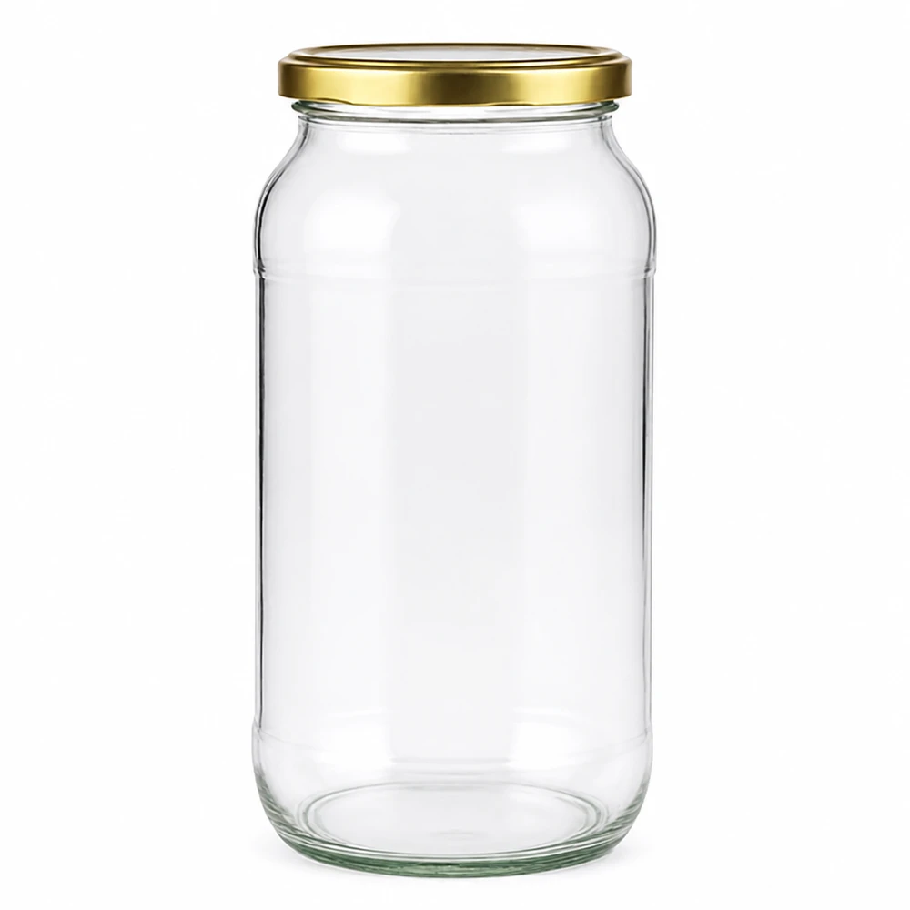 Pot rond vide de 1062ml avec couvercle à visser doré BasicSeal UNiTWIST pour la mise en conserve et la conservation