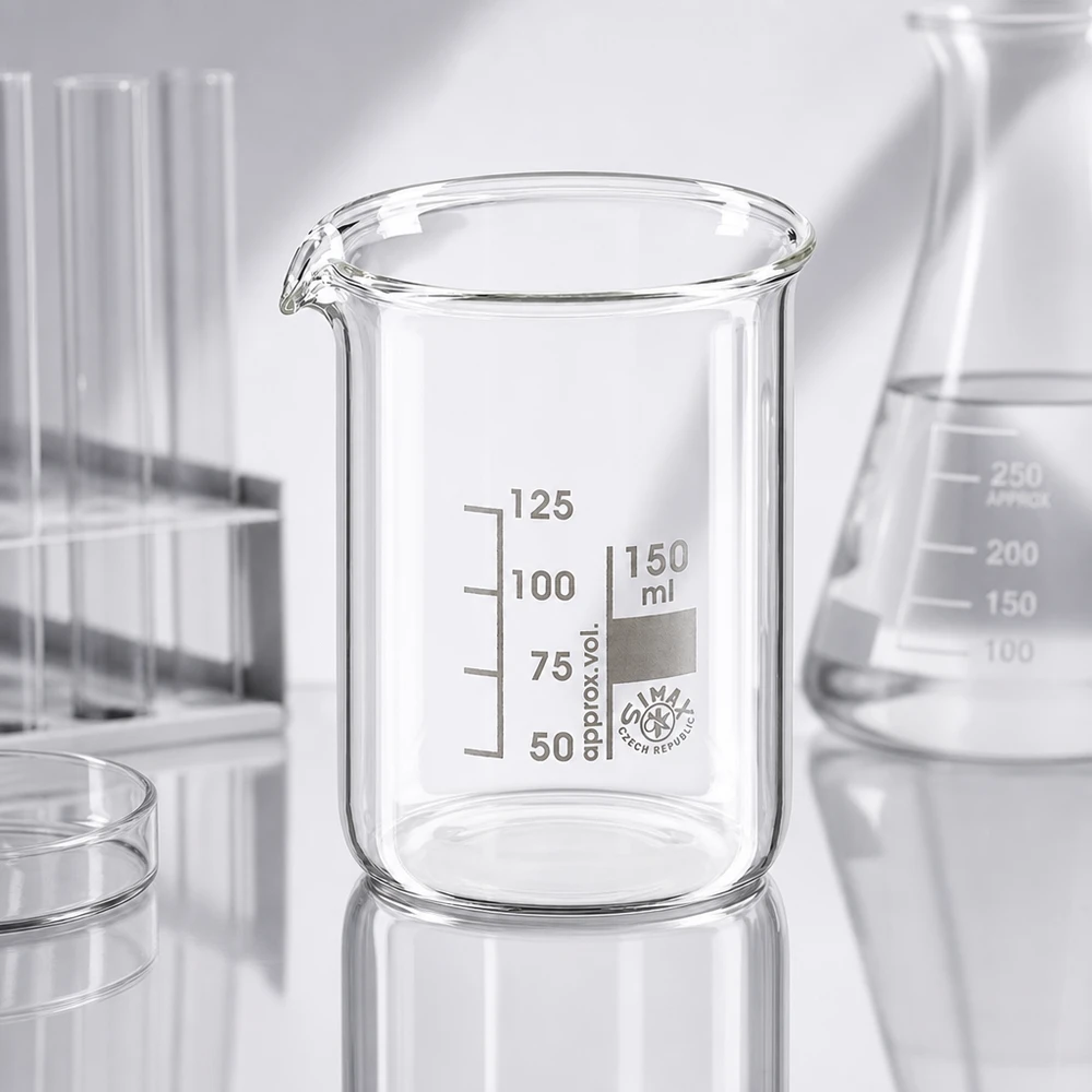 Bécher 150ml en verre borosilicate résistant à la chaleur (forme basse) Gobelet en verre borosilicaté transparent 150ml avec bec verseur pratique pour un transvasement facile