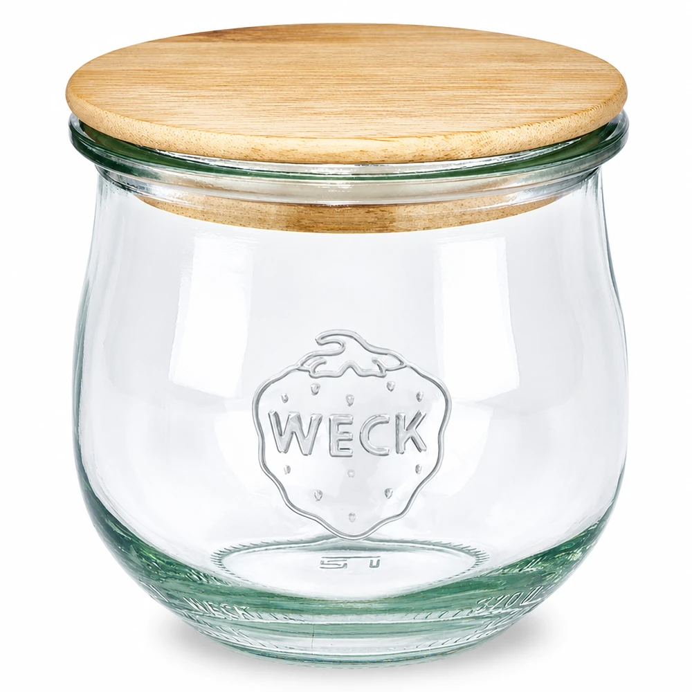 370ml bocal tulipe WECK RR80 avec couvercle en bois WECK Pot tulipe 370ml RR80 avec couvercle en bois Pot de conservation avec couvercle en verre en bois naturel