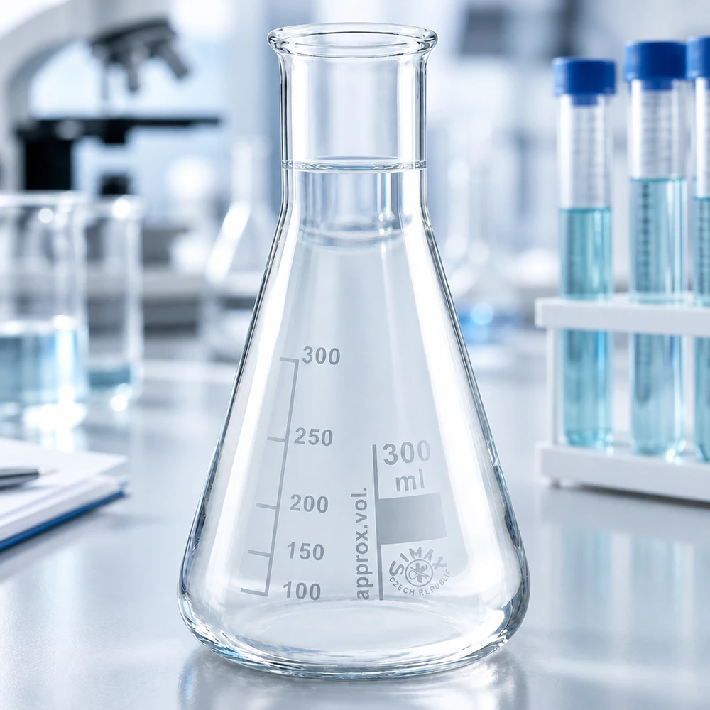 Erlenmeyer 300ml col étroit, verre borosilicate Erlenmeyer 300ml col étroit, verre borosilicate