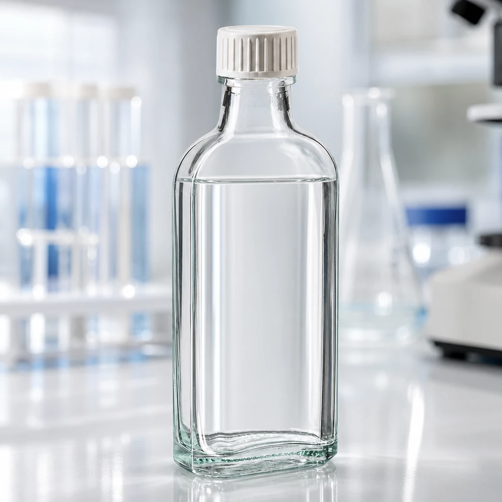 Petit flacon de laboratoire de 100 ml, transparent, à fond plat, avec insert en mousse de PE, destiné à un usage en laboratoire
