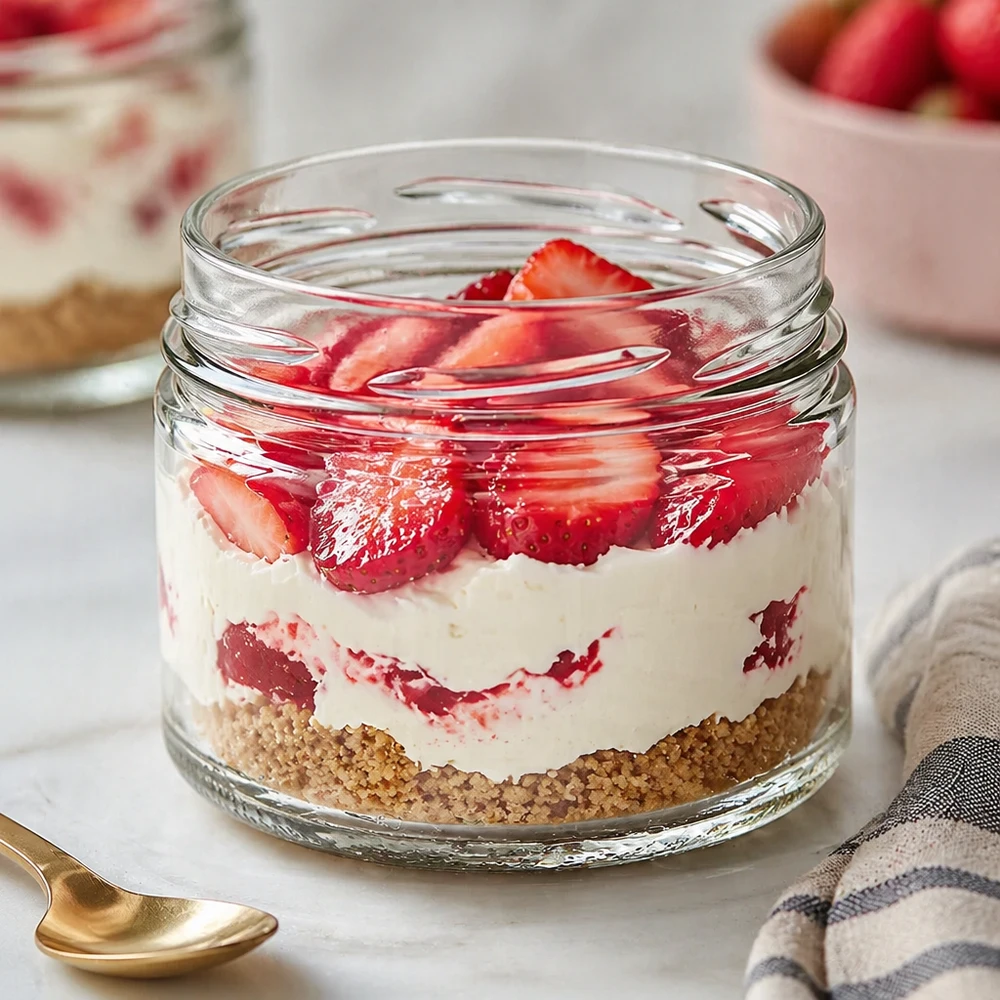 540ml Verre rond sans couvercle (TO100) UNiTWIST UNiTWIST Runda540 Verre renversé 540ml TO100 rempli de couches de desserts fraises mascarpone fond de biscuit Recette de dessert