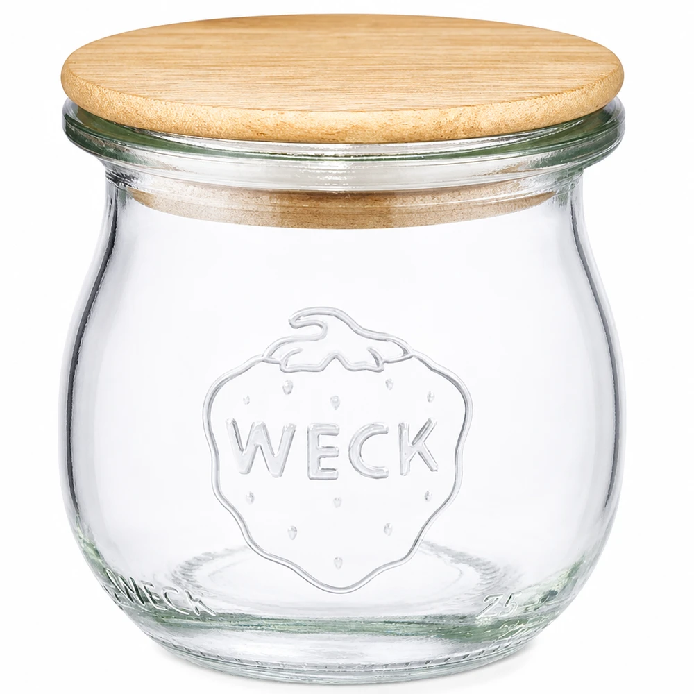 WECK Pot tulipe 75ml RR40 avec couvercle en bois Pot de conservation en verre avec couvercle en liège