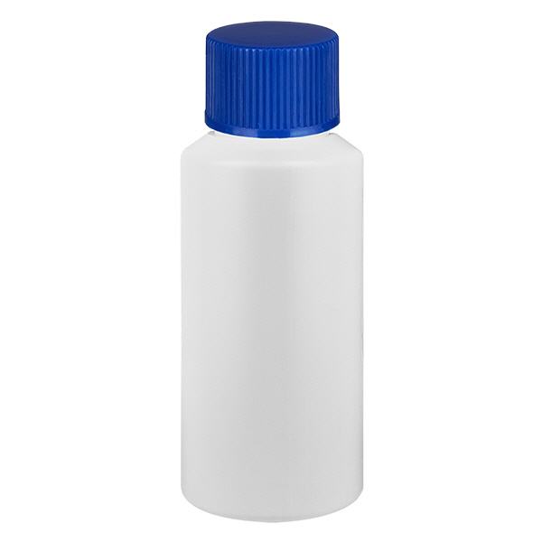 Flacon à pharmacie HDPE 30ml blanc avec bouchon vissable bleu Flacon à pharmacie HDPE 30ml blanc avec bouchon vissable bleu