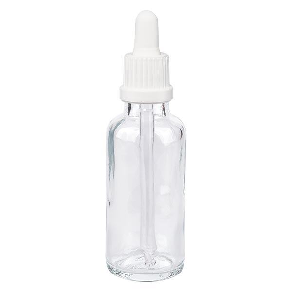 Flacon clair 30 ml + pipette blanche à système d'inviolabilité Flacon clair 30 ml + pipette blanche à système d'inviolabilité