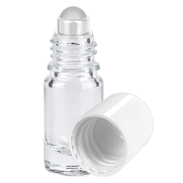 Flacon de pharmacie transparent 5ml roll-on bouchon blanc