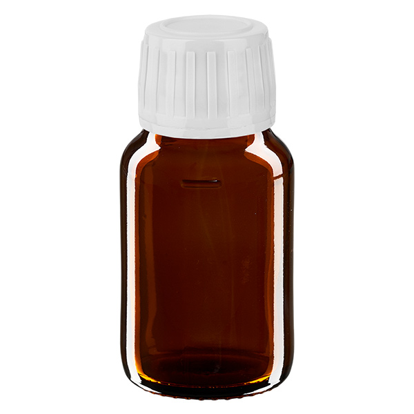 Flacon à médicaments Euro 30 brun PP28 avec bouchon à vis blanc