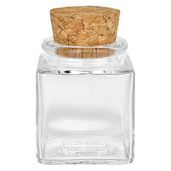 Quadratus 40ml clair, ouverture 28mm, avec liège Quadratus 40ml clair, ouverture 28mm, avec liège