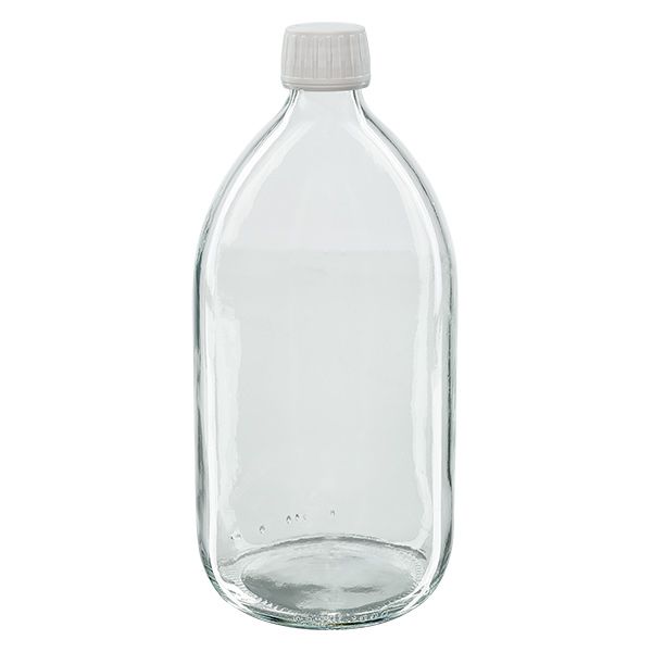 Flacon médical 1000 ml couleur claire avec bouchon blanche avec insert an PTFE