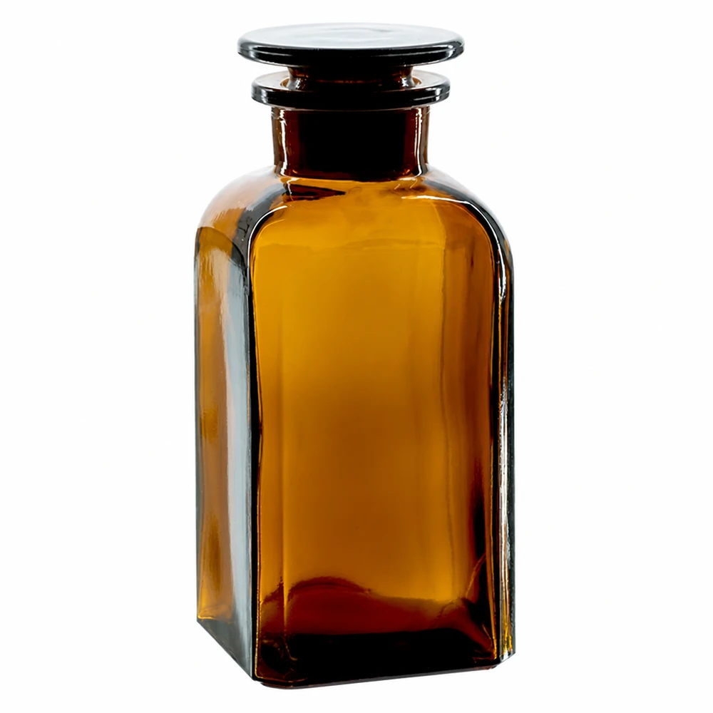 Flacon carré de 350 ml, brun, avec bouchon en verre, en verre borosilicaté de haute qualité, destiné aux laboratoires et aux pharmacies