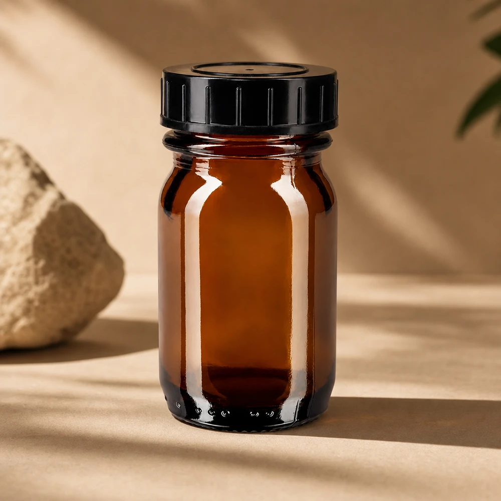 Bocal à col large en verre ambré 30 ml + couvercle à vis Petit flacon en verre brun de 30 ml à large ouverture pour un remplissage et un vidage faciles.