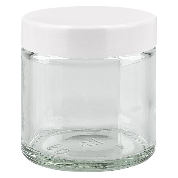 Creuset en verre 60ml transaprent avec couvercle en bakélite blanc Creuset en verre 60ml transaprent avec couvercle en bakélite blanc