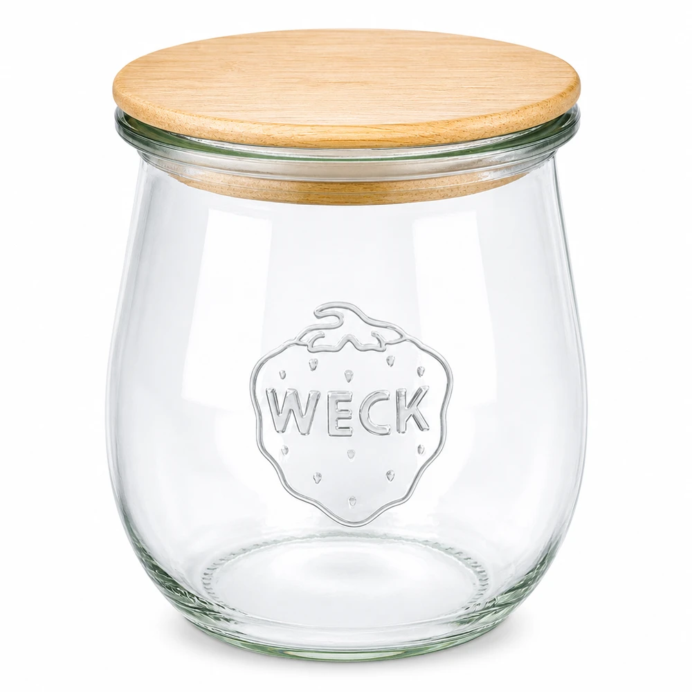220ml bocal tulipe WECK RR60 avec couvercle en bois WECK Pot tulipe 220ml RR60 avec couvercle en bois - pot de conservation en verre avec couvercle en bambou pour la cuisine et les provisions