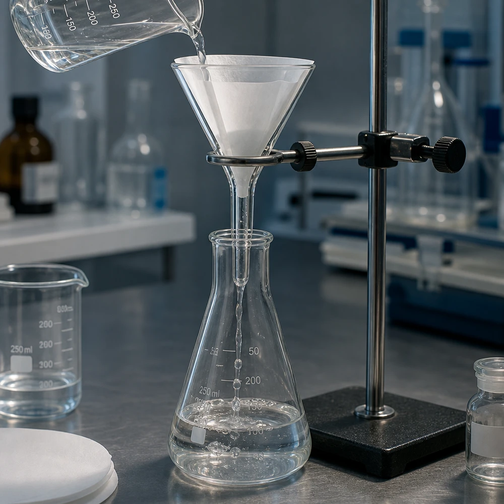 Entonnoir de laboratoire en verre sodo-calcique avec ouverture de 30 mm et design compact pour des processus de filtration sûrs