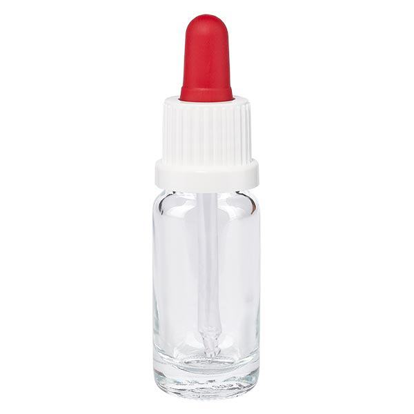 Flacon clair 10 ml + pipette rouge et blanche à système d'inviolabilité Flacon clair 10 ml + pipette rouge et blanche à système d'inviolabilité