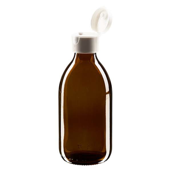 Flacon médical de 250 ml avec couvercle blanc à charnière