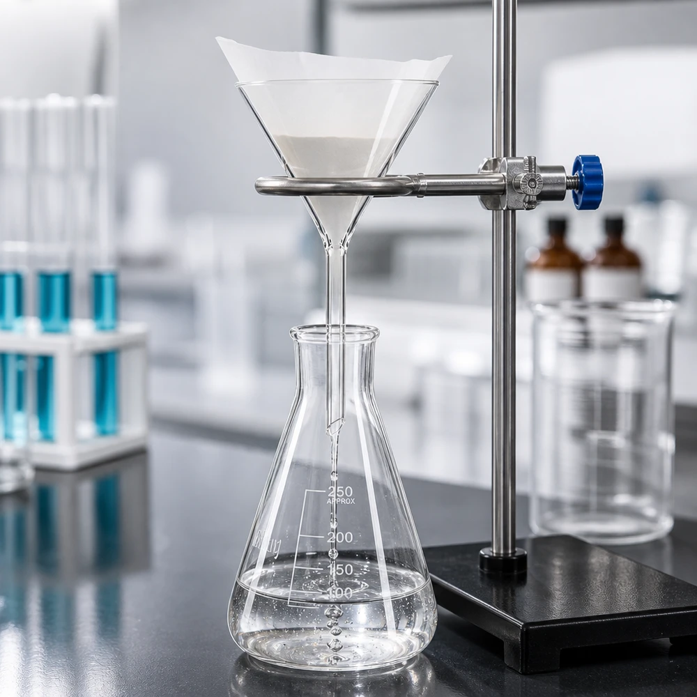 Entonnoir Ø 80mm - verre sodocalcique - angle 60° Entonnoir de précision de 80 mm en verre sodocalcique robuste, destiné aux expériences et analyses chimiques