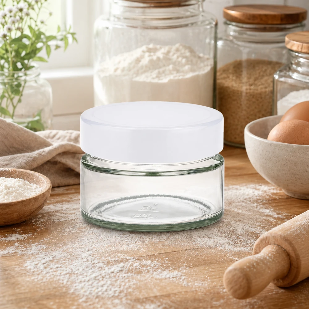 130ml verre rond UNiTWIST BasicSeal blanc dans Cuisine avec ingrédients de cuisson - farine oeufs rouleau à pâtisserie Ambiance cuisine